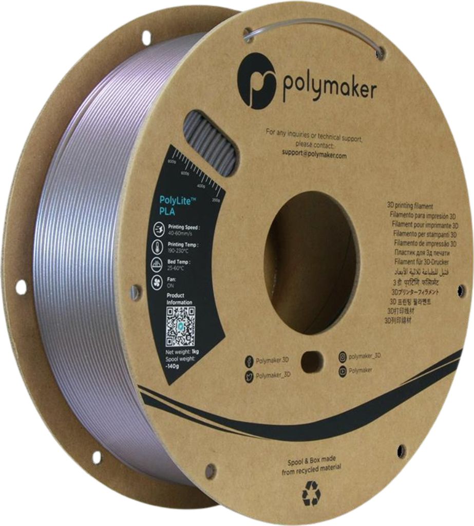 Polymaker PolyLite PLA Starlight, Filament Size:1.75mm, Farbe:Mercury, Gewicht:1 kg