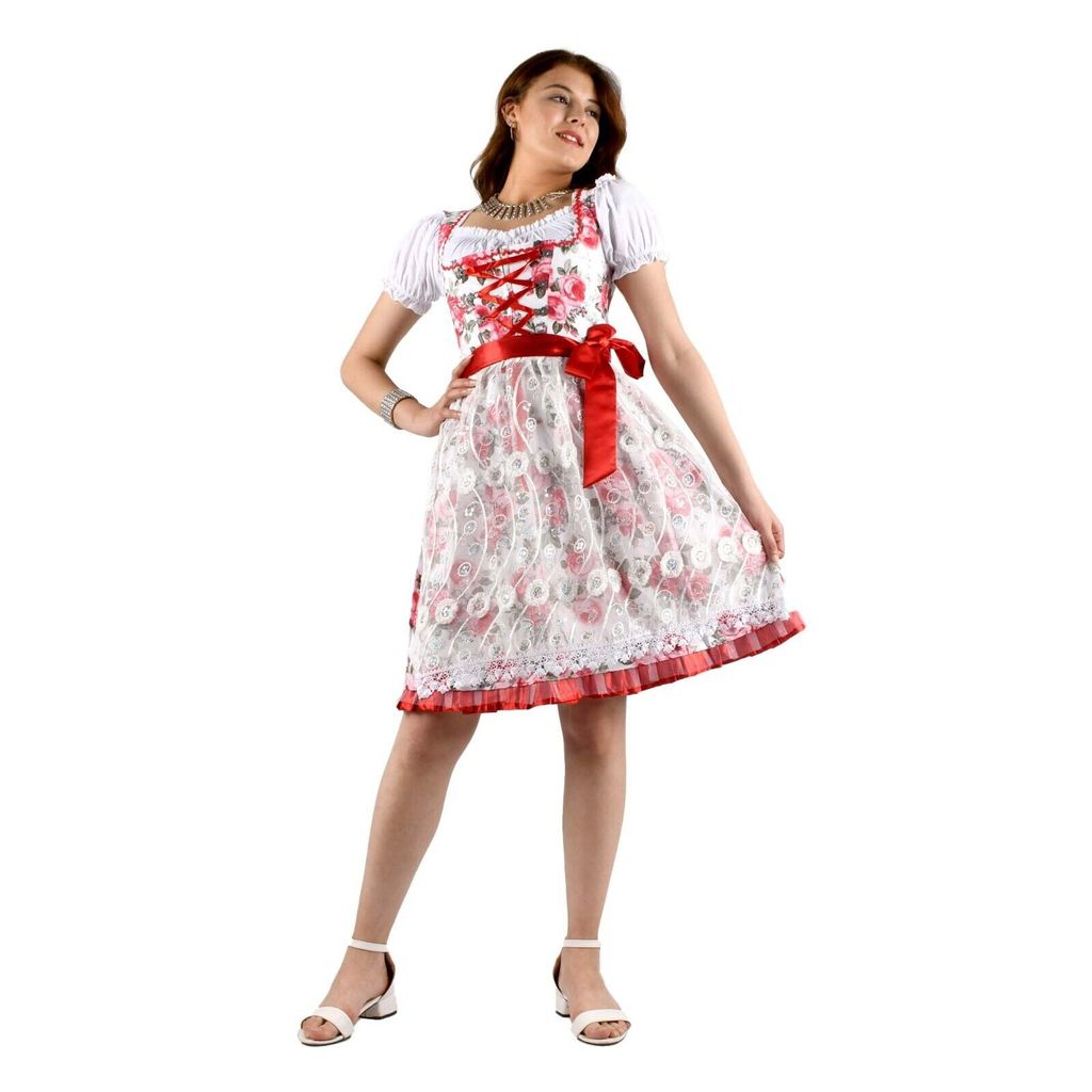 Dirndl-Komplettset Damen Midi - Trachtenkleid Mit Bluse & Schürze Für Oktoberfest