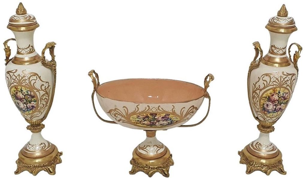Casa Padrino Barock Deko Keramik Vasen Set mit Schale Creme Produktbild 