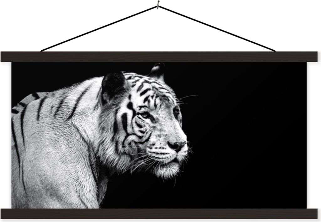 MuchoWow Textilposter Tiger - Wilde Tiere - Licht 150x75 cm mit schwarzem Rahmen - Posterleiste