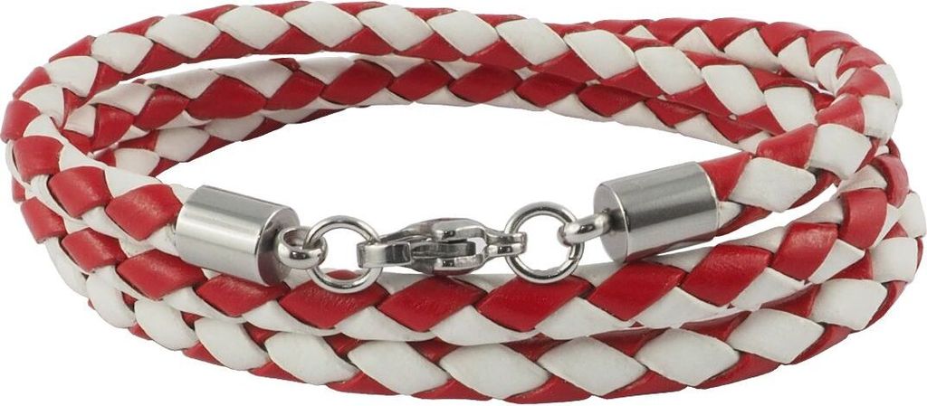 Lederkette Lederband 6 mm Herren Halskette Rot / Weiß 17-100 cm lang mit Karabiner Verschluss Silber geflochten, Länge:24 Zentimeter
