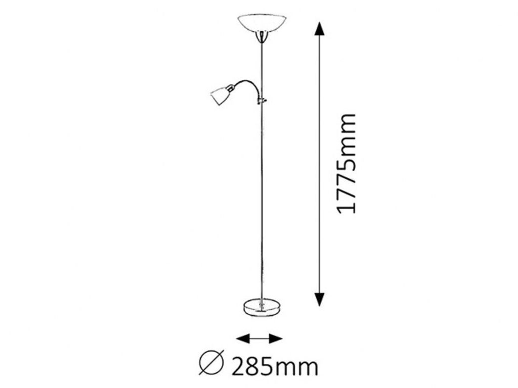 A technical drawing of a floor lamp with dimensions indicated.