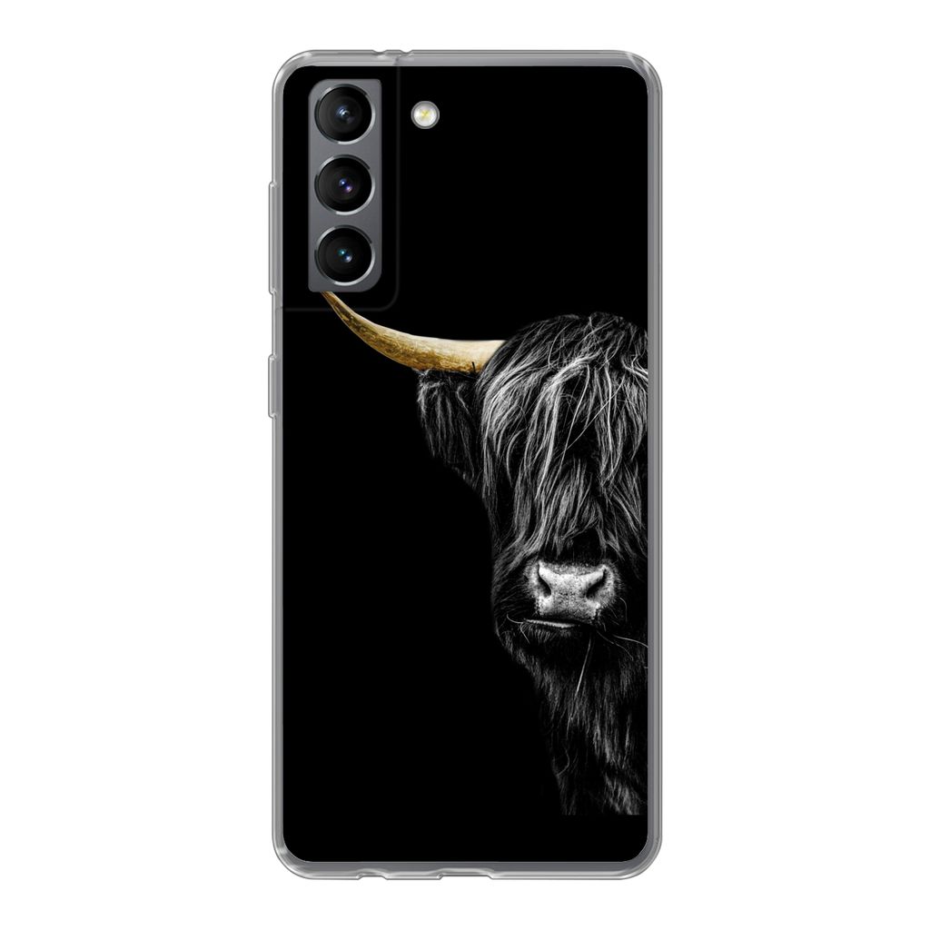 MuchoWow Handyhülle Schutzhülle Hülle für Samsung Galaxy S21 Schottischer Hochländer - Kühe - Gold Silikon Softcase Handy Hülle - Softcase