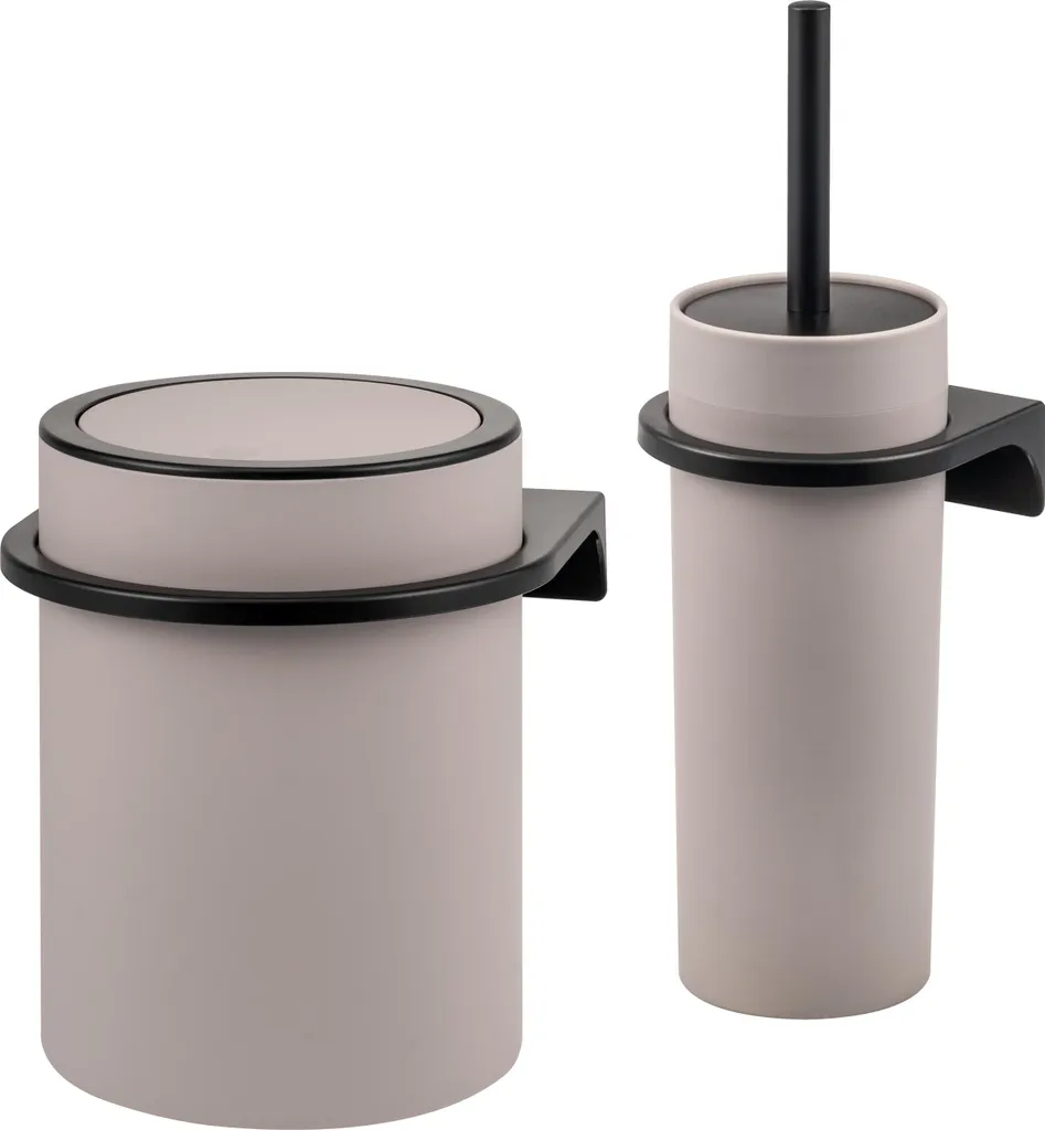 Aménagement Salle de Bain : Duo Poubelle et Brosse WC Taupe Murales