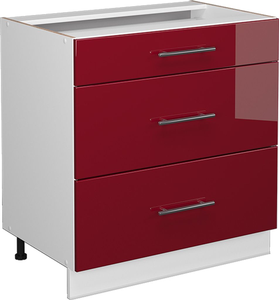 Badschrank Vicco Fame-Line Bordeaux Hochglanz 80 x 82 cm mit 3 Schubladen, ohne Arbeitsplatte, Model 43541