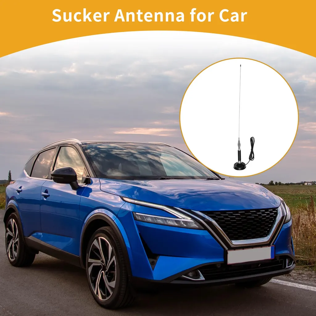 Antenne de Signal 85cm Argentée et Noire avec Support Ventouse Auto