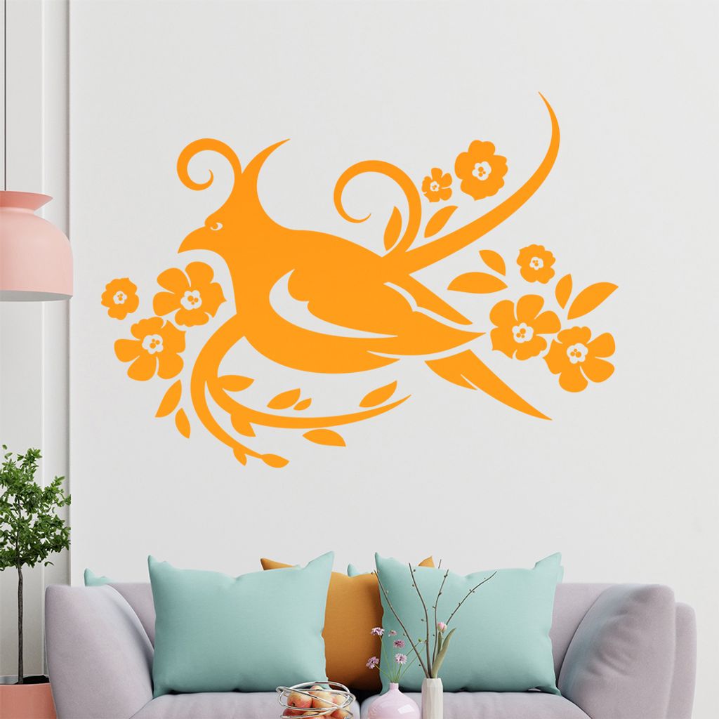 Vogel Ranke Blüte Wandtattoo in 6 Größen - Wandaufkleber Wall Sticker - Dekoration, Küche, Wohnzimmer, Schlafzimmer, Badezimmer