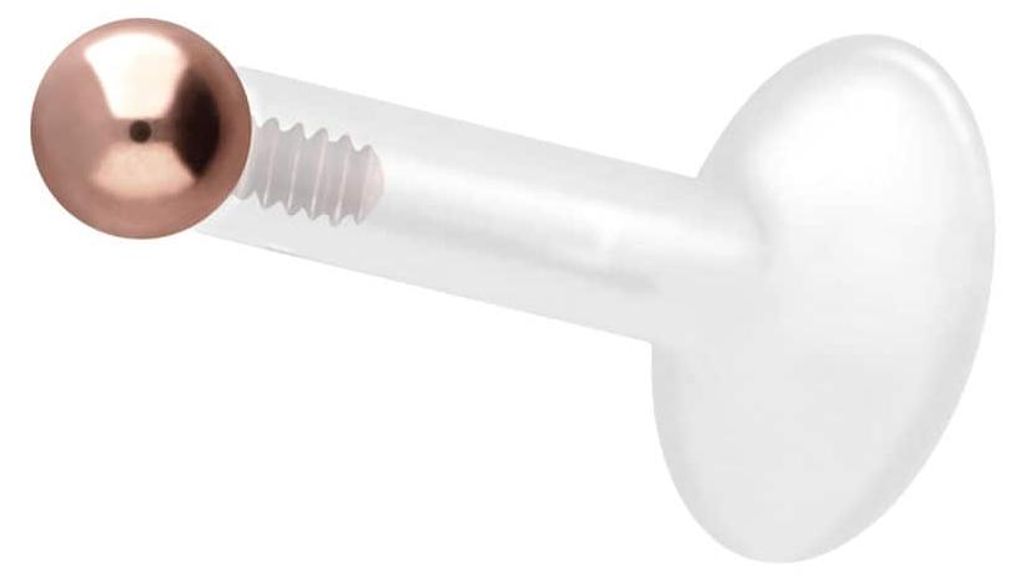 Ohrpiercing, Nasenpiercing PTFE Labret mit Innengewinde + Titan-Aufsatz KUGEL RoséGold Stablänge: 7mm + Stabstärke: 1,6mm + Kugelgröße: 2,5mm
