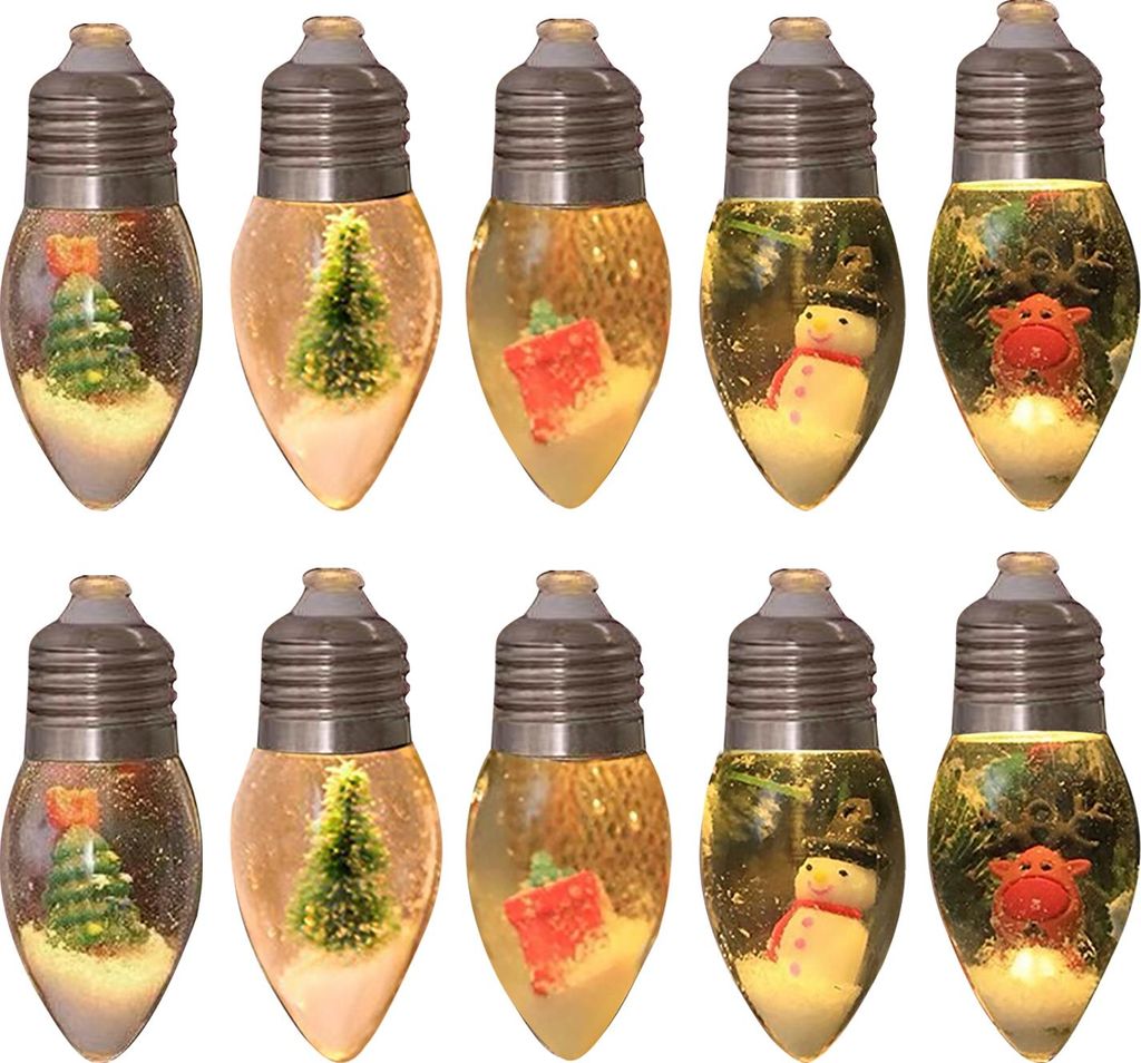 Weihnachtliche Schneeball-Lichterkette im Vintage-Stil mit 10/20 LED-Birnen und Schneelandschaft für Zuhause, Terrasse, Kamin und Weihnachtsbaum.