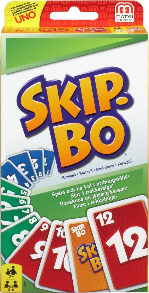Mattel Games Skip-Bo Kartenspiel für Kinder, Erwachsene und Familien, farbenblindes Deck für 2 bis 6 Spieler