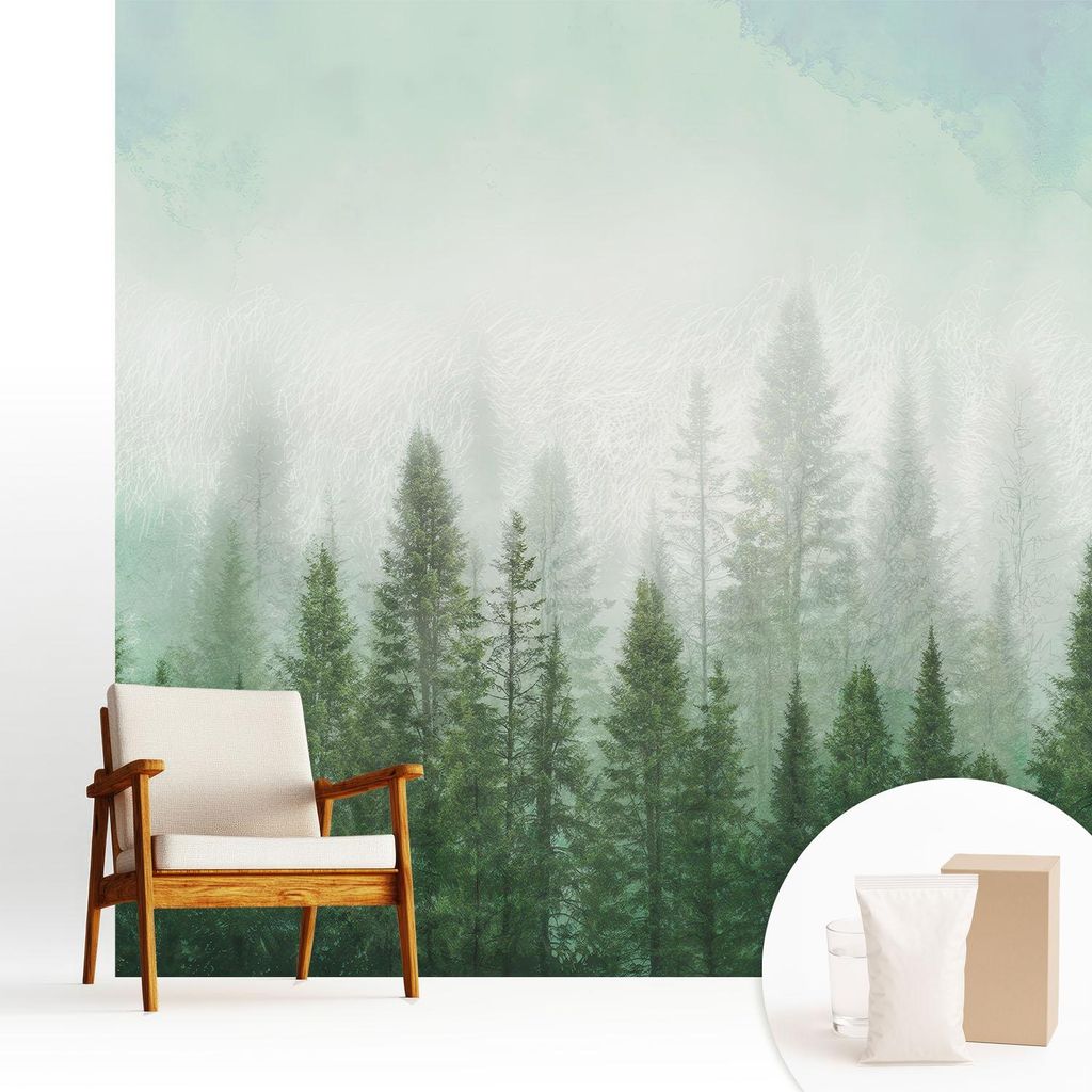 Fototapete - 250x250 cm - Tapete - Wandtapete - Wandbilder - Dekofolie - Tapete Folie - Wand - Dekoration - Wohnzimmer - Wolf im Wald