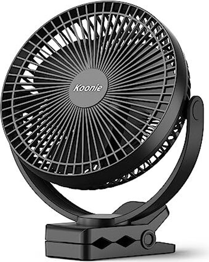 Koonie 10000 MAH Clip -Lüfter, 20 cm tragbarer USB -Lüfteranbau Akku, 4 Geschwindigkeiten und 360 ° -Rotation, ruhiger Wandtisch nach Hause, Bü...