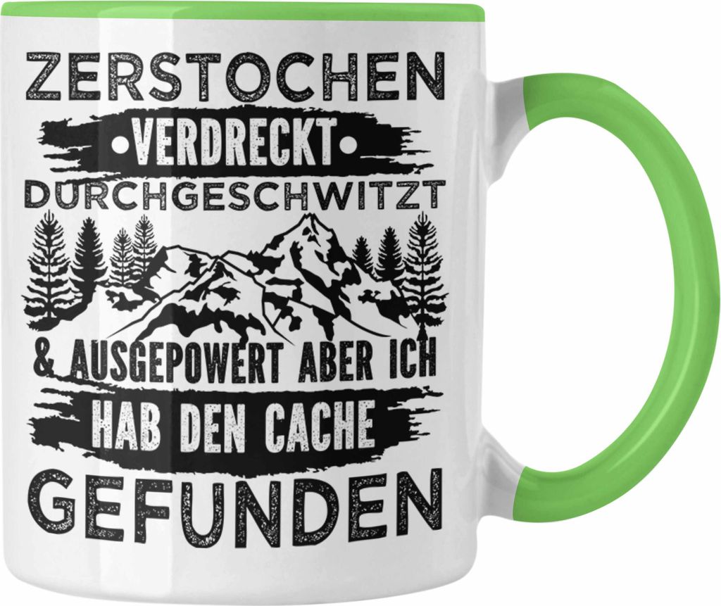 Trendation - Geocaching Tasse Geschenk Nur Noch Einen GPS-Schnitzeljag Geschenkidee Pfadfinder Geburtstag Geocacher Ausgepowert (Grün)