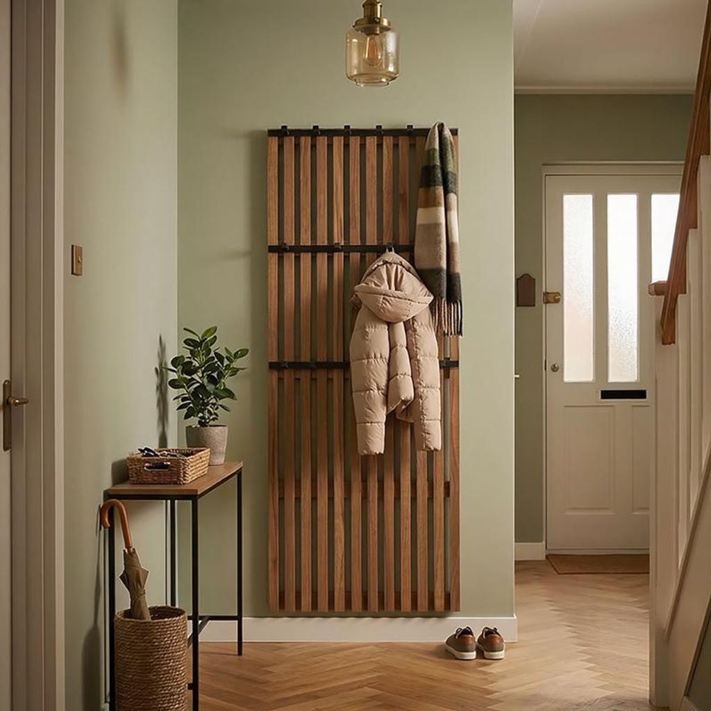 Garderoben-Wandpaneel Walnussbraun – 14 Haken – 60 x 10 x Produktbild 