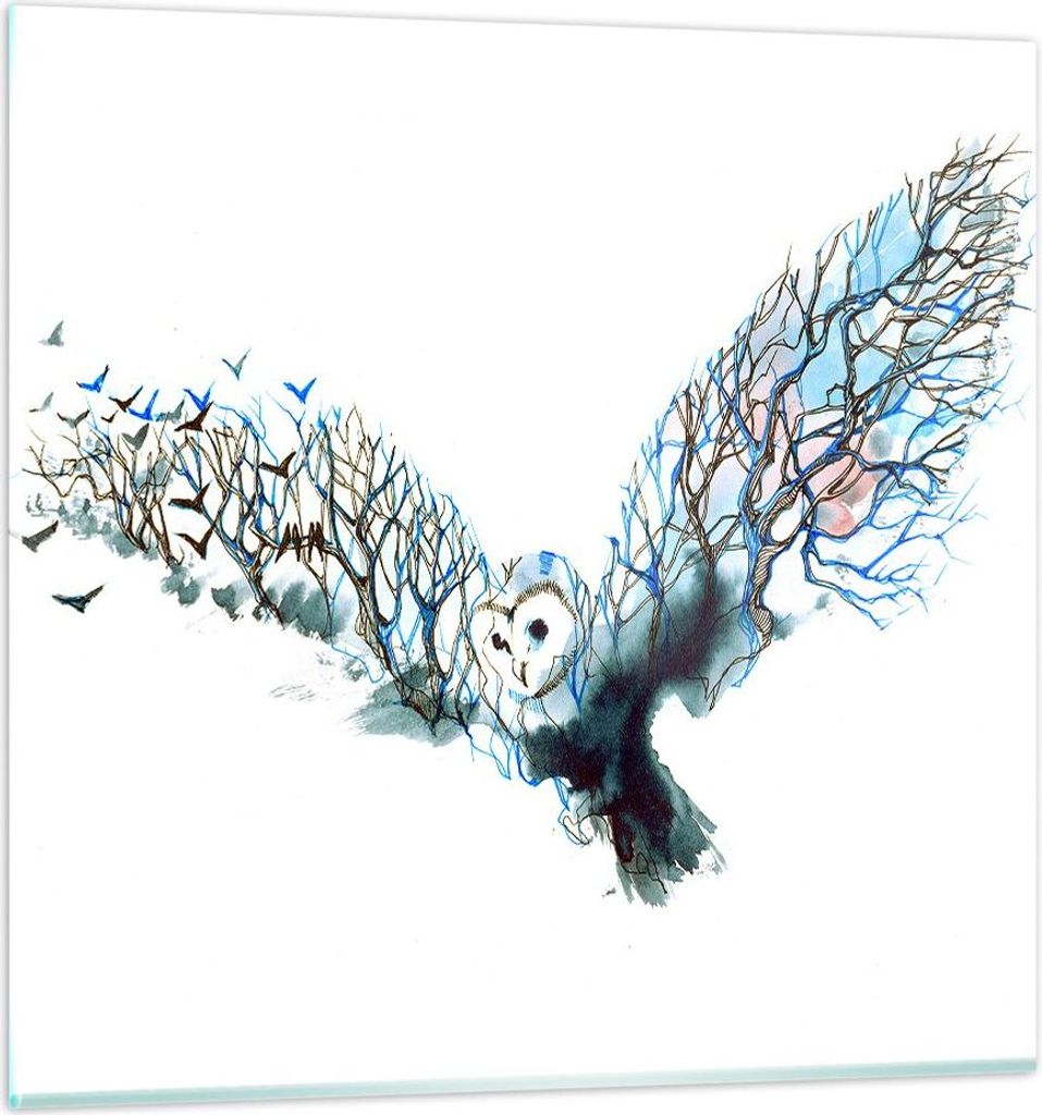 Bilder auf glas - Eule wild Wald Flug - 50x50cm - Glasbilder - Wandbilder - Kunstdruck - zum Aufhängen bereit - Wanddekoration aus Glas - Glas Bil...