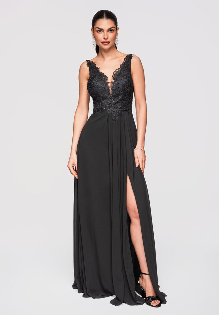 LARICA Maxikleid Abendkleid Ausgestelltes Kleid Romantisch LA-OM-DLR308 black M