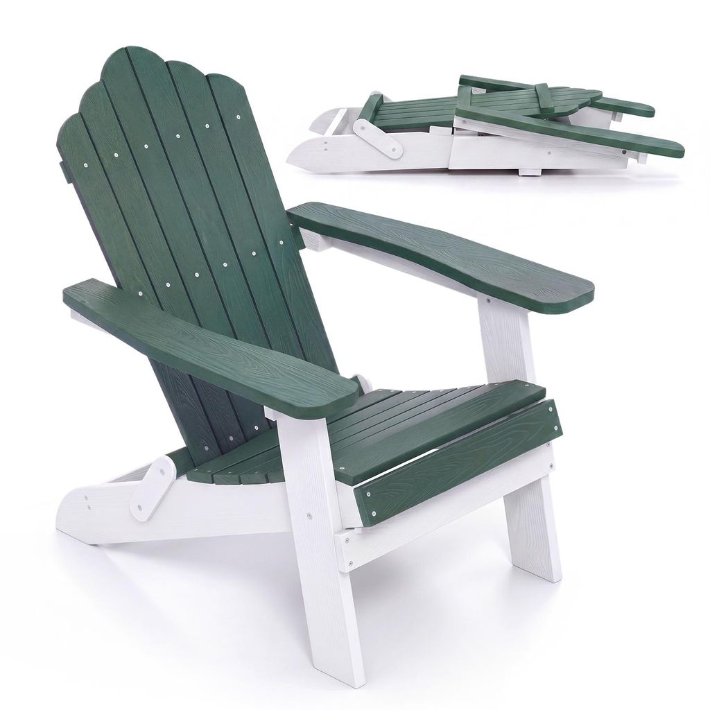 COSTWAY Adirondack Stuhl Gartensessel klappbar wetterfest, Adirondack Chair mit hoher Rückenlehne & breiten Armlehnen Gartenstuhl bis 180kg Grün ...