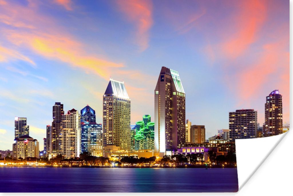 MuchoWow Poster Skyline - Vereinigte Staaten - Wasser 60x40 cm - Schlafzimmerdekoration