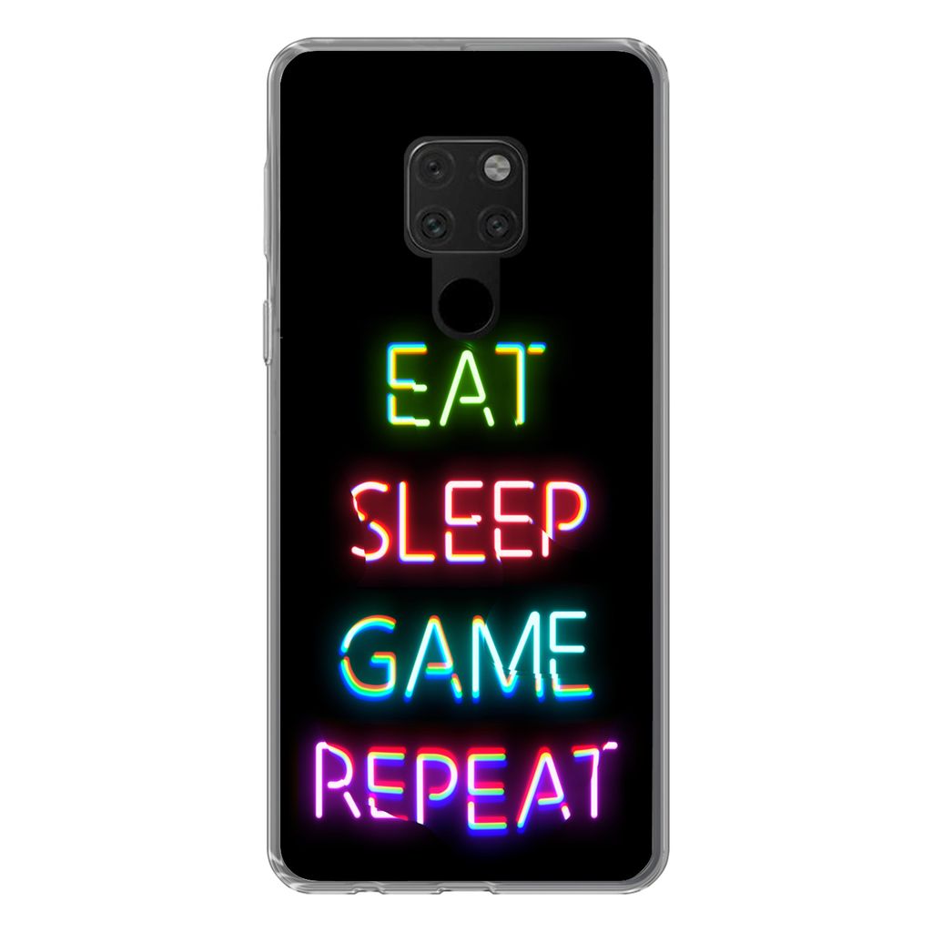 MuchoWow Handyhülle Schutzhülle Hülle für Huawei P40 Lite Gaming - Led - Zitat - Eat sleep game repeat - Gaming Silikon Softcase Handy Hülle...