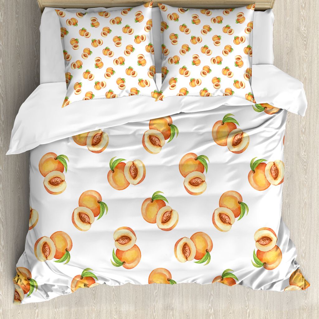 ABAKUHAUS Pfirsich Bettbezug, Frisch gepflückte Steinfrüchte, Milbensicher Allergiker geeignet mit Kissenbezügen, 155 cm x 220 cm - 80 x 80 cm, ...