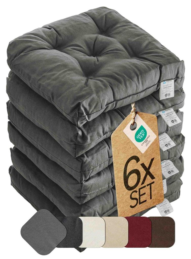 Sitzkissen Stuhlkissen Indoor & Outdoor 6er Set 42x42 cm - Produktbild 