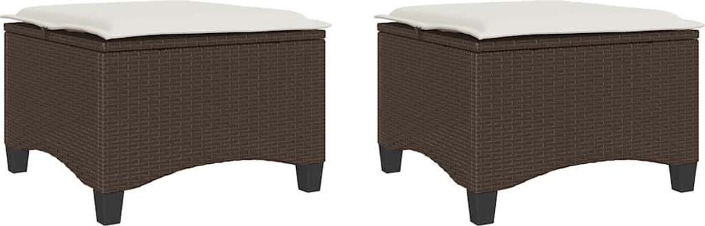 vidaXL Gartenhocker mit Kissen 2 Stk. Braun 55x55x36 cm Poly Rattan