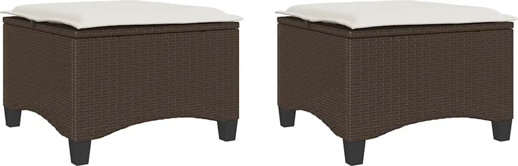 Coppia Sgabelli Esterno Poly Rattan Marrone 55x55x36 cm + Cuscini