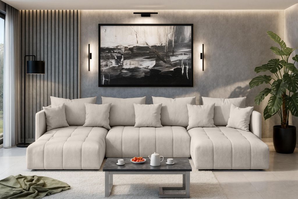 AX LIVING Canapé panoramique beige Veliro canapé en u 353 Image du produit 