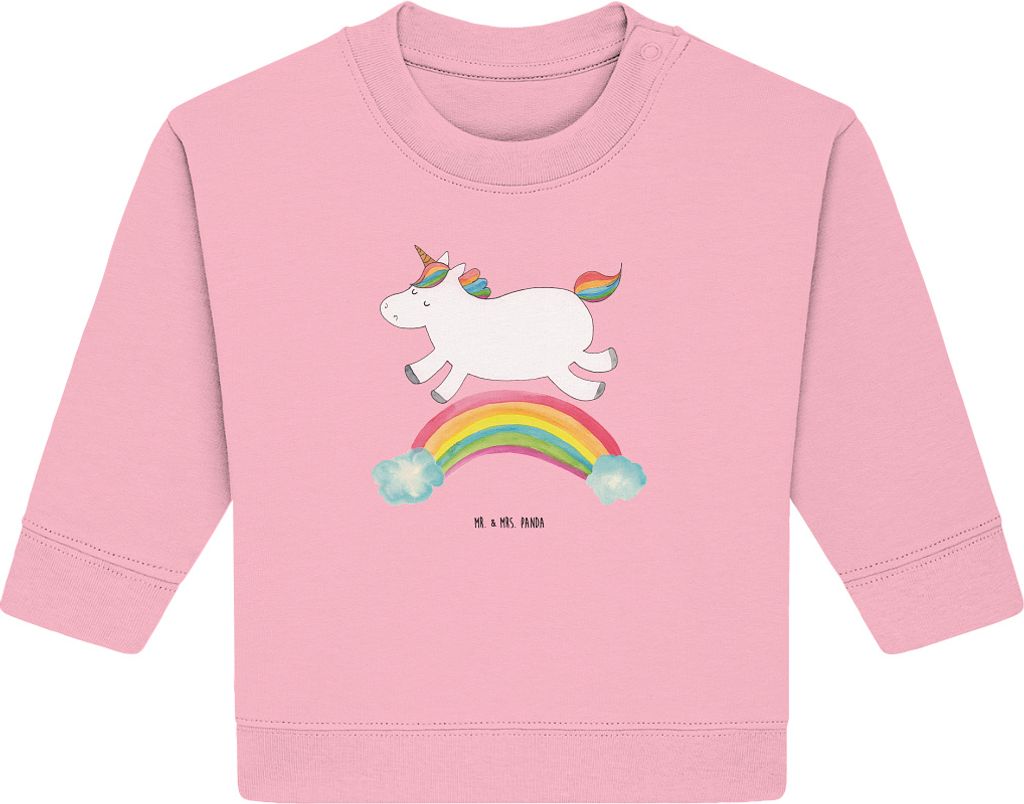 Mr. & Mrs. Panda Organic Baby Pullover Einhorn Regenbogen 6. - 12. Monat - Baumwolle Pink - Geschenk, Erwachsenwerden, Glitzer, Unicorn, Einhornpow...