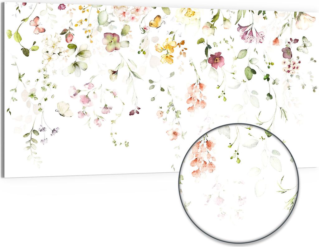 DEQORI Hybrid Leinwand Bild 100x50 cm 'Zarte Blütenpracht' Wandbild Glas flach modern