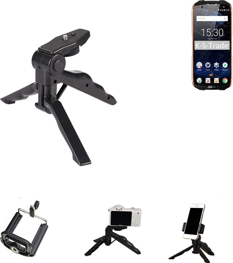 K-S-Trade Stativ Tisch-Ständer Dreibein Handy-Stativ Ständer kompatibel mit Oukitel WP5000 Mini-Stativ Smartphone Tripod Handy-Stativ aus Plastik