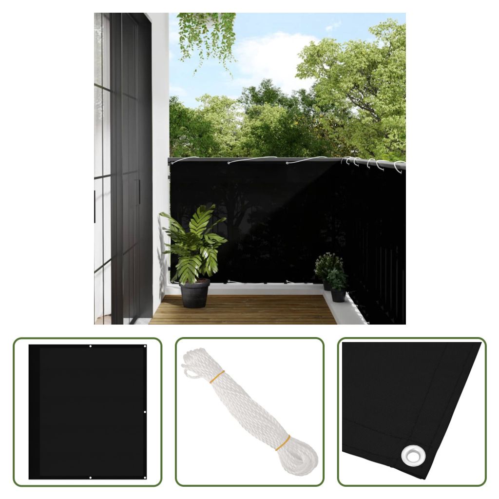 The Living Store Balkon-Sichtschutz Schwarz 120x800 cm 100 % Polyester-Oxford