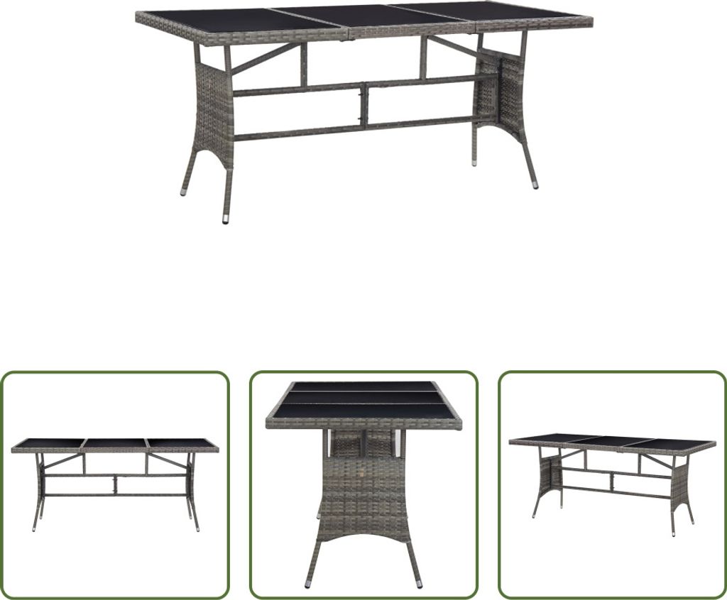 The Living Store Gartentisch Grau 170 x 80 x 74 cm Poly Rattan