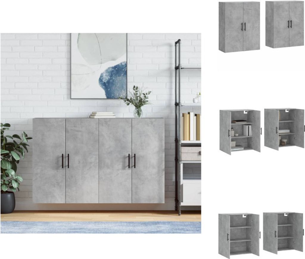 vidaXL Wandschränke 2 Stk. Betongrau 69,5x34x90 cm - Sideboards