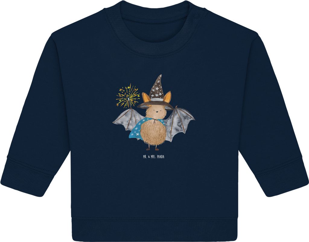 Mr. & Mrs. Panda Organic Baby Pullover Fledermaus Zauberer 6. - 12. Monat - French Navy - Geschenk, Fledermäuse, Magier, Bullover, Lustige Sprüch...