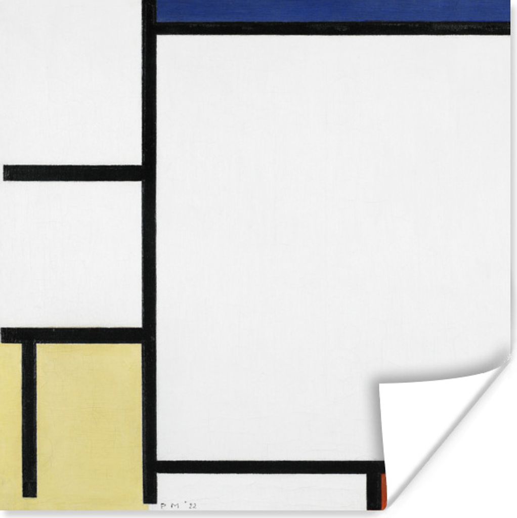 MuchoWow Poster Komposition mit Blau, Gelb, Schwarz und Rot - Piet Mondrian 30x30 cm - Wandposter - Printing