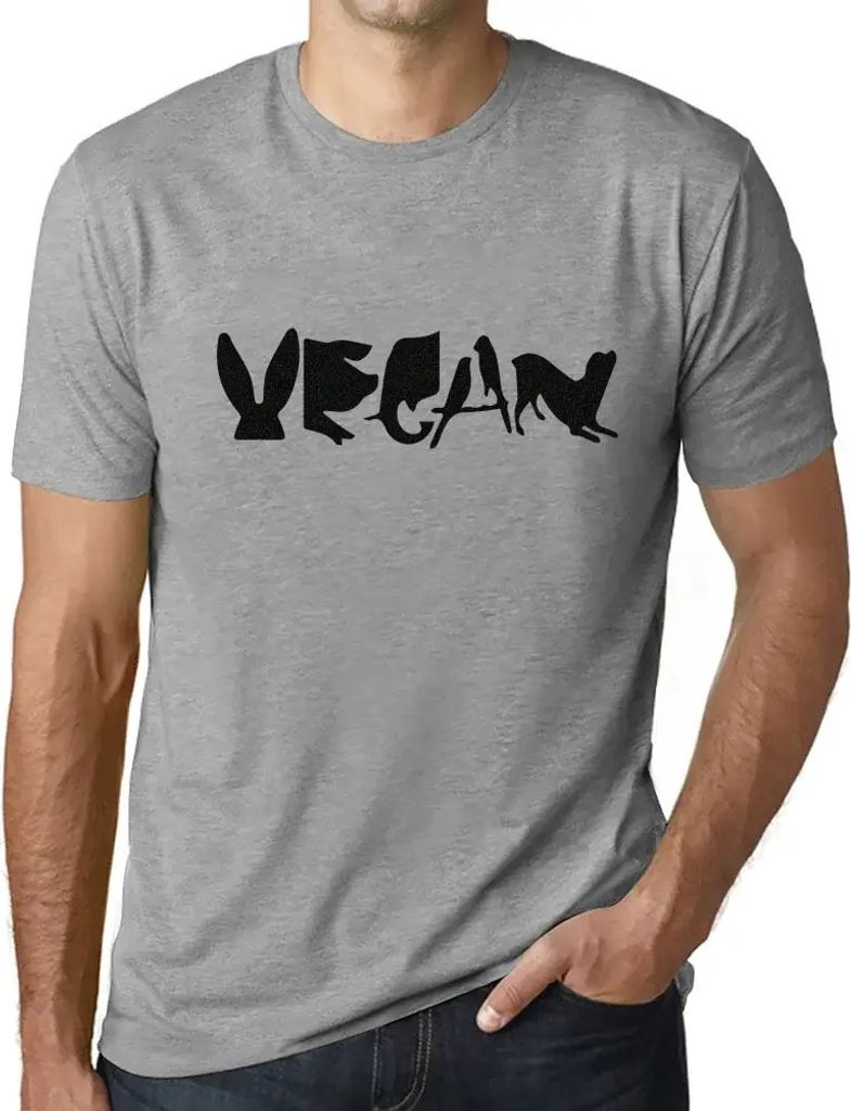 Herren Grafik T-Shirt Vegan mit Tieren buchstabiert – Vegan Spelled With Animals – Öko-Verantwortlich Vintage Jahrgang Kurzarm Lustige Druck