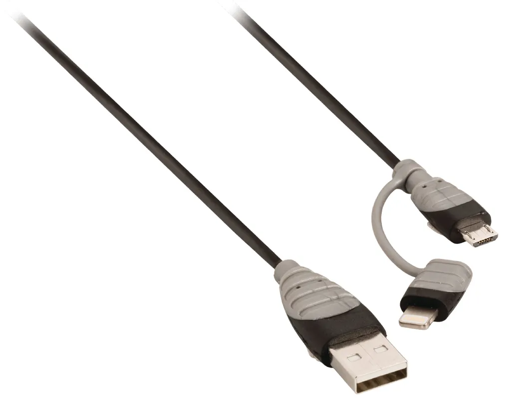 Câble USB 2-en-1 avec adaptateur Lightning et Micro-B 1,00 m Noir