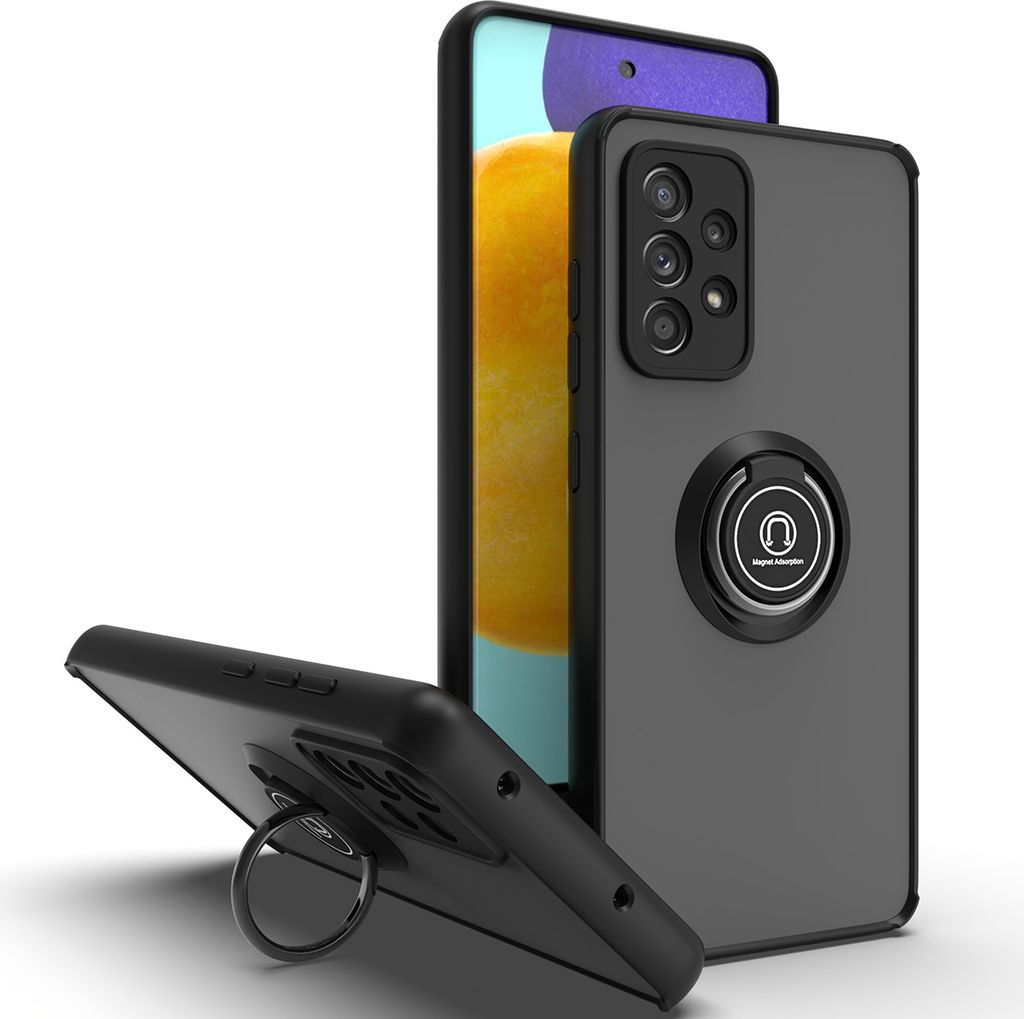 Samsung A72 Hülle, Ring Halter Ständer Matte Transluzent TPU Rahmen Stoßfest Schutzhülle für Samsung Galaxy A72 5G / 4G Schwarz
