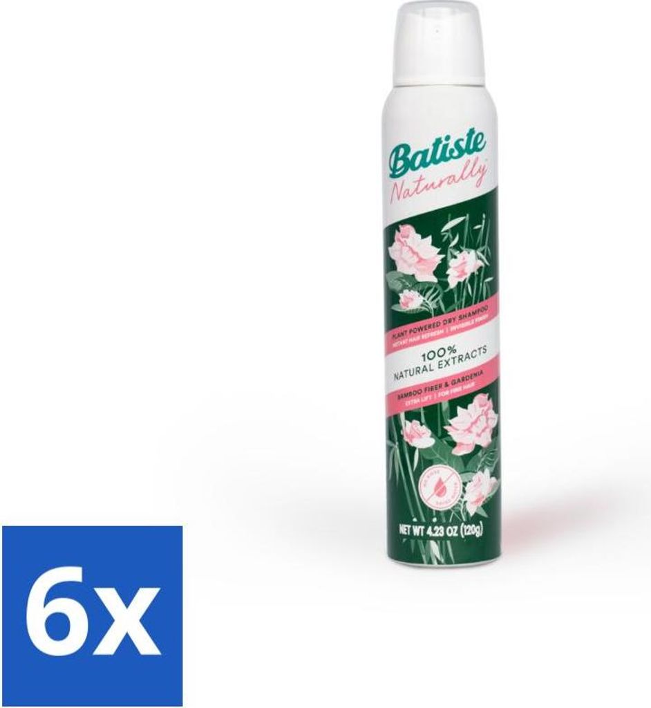 Batiste – Natürlich Bambusfaser & Gardenie – Trockenshampoo – Stärkt und erfrischt – 100 % natürlich – 200 ml - Vorteilspack - 6 Stücke