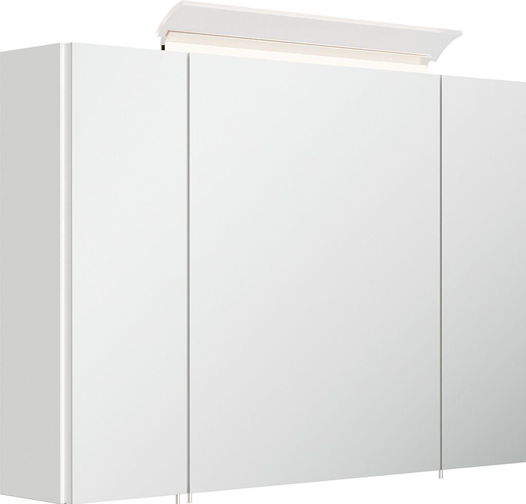 Spiegelschrank 90cm, 3-türig, weiß Hochglanz mit LED-Aufsatzleuchte BATLEY-02