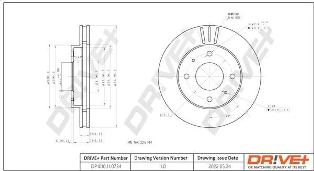Disque de frein Dr!ve+ DP1010.11.0734 pour Sportage JE et Volvo S40