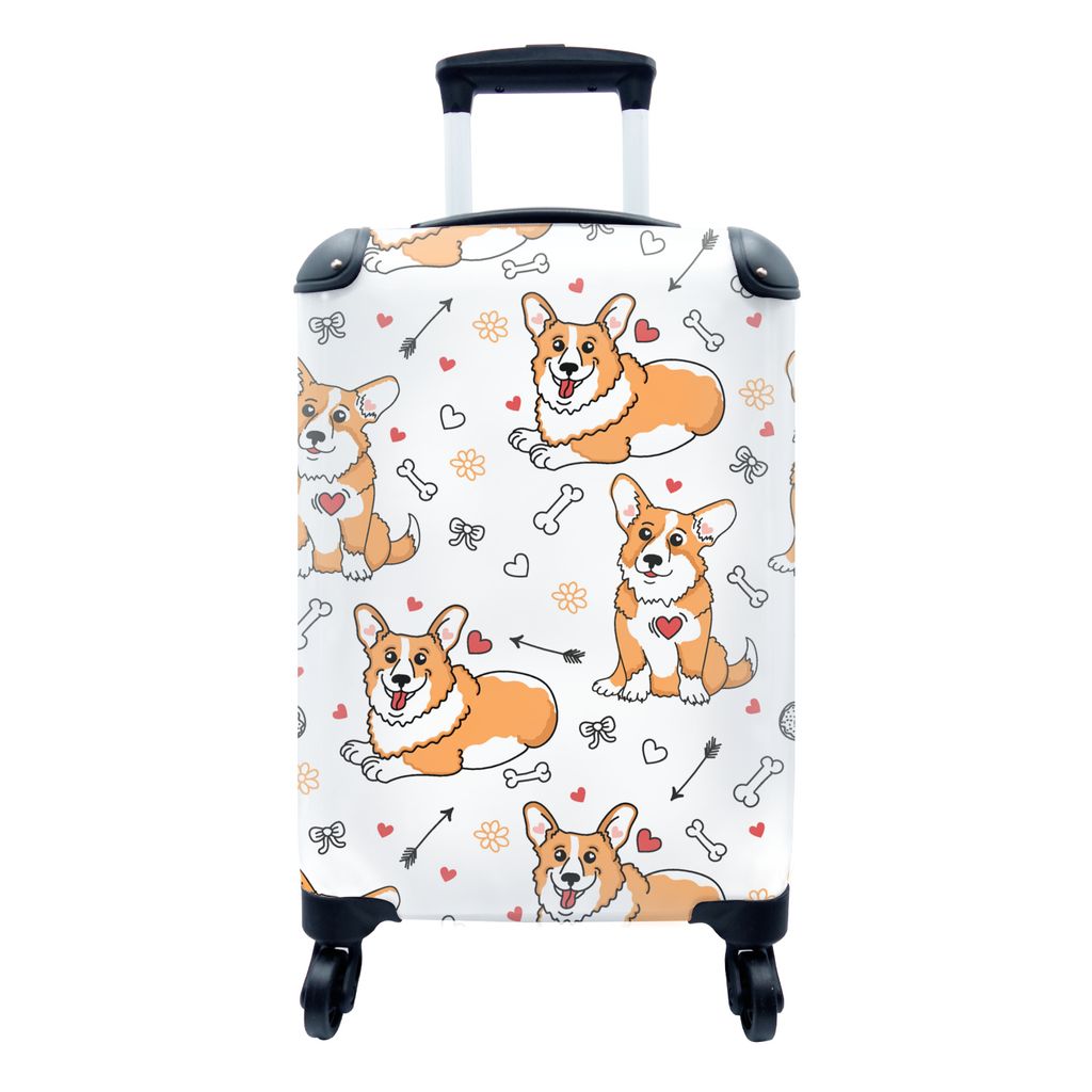 MuchoWow Koffer Handgepäck Trolley Rollkoffer Kleine Reisekoffer mit 4 Rollen - Hund - Corgi - Muster - Cabin Size < 55x40x23 cm & 55x40x20 cm -...
