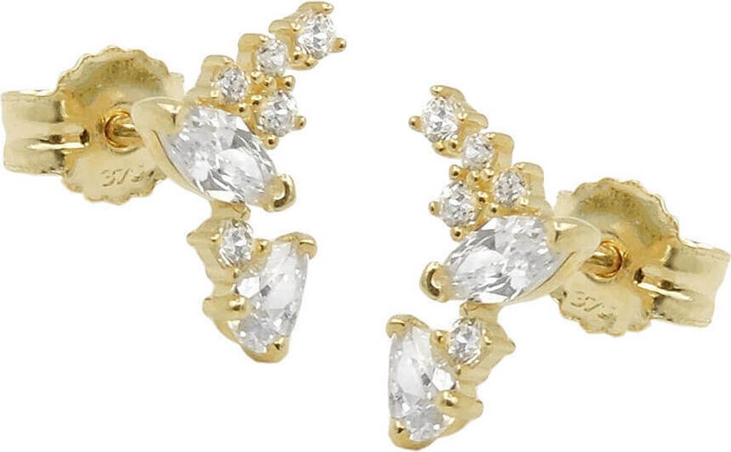 Paar Ohrstecker 7x6mm Fantasie Bogen mit 14 Zirkonias aus 9Kt 375 Gold Gelbgold
