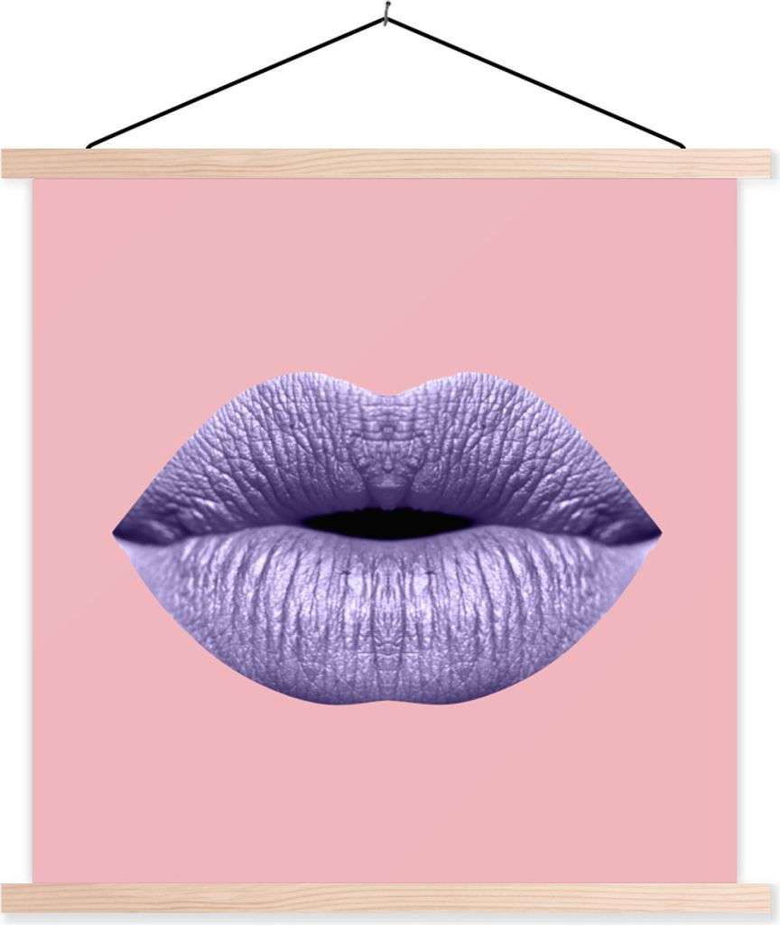 MuchoWow Textilposter Lippen - Pastell - Rosa 120x120 cm mit holzfarbenen Rahmen - Textil-Poster
