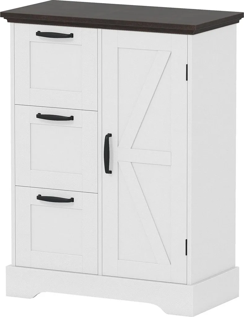 Meuble de cuisine blanc avec portes et 3 tiroirs en MDF, largeur 80cm