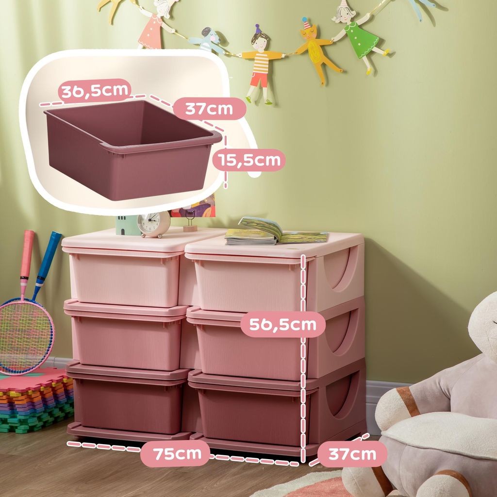 HOMCOM Opbergkast met lades voor kinderen, met 6 niveaus, Productafbeelding 