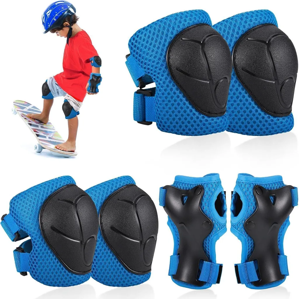 Set protections roller enfant bleu 6 en 1 coques rigides et rembourrées