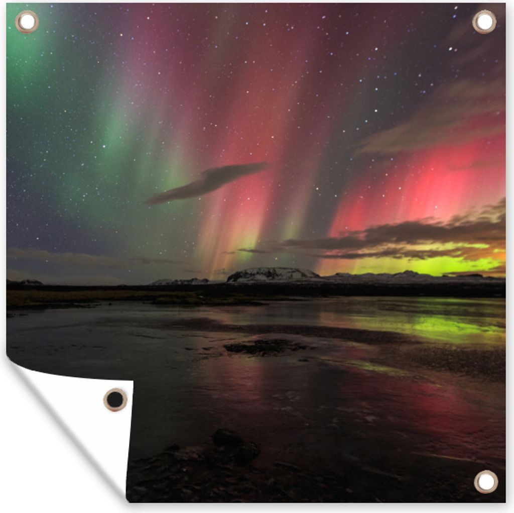 MuchoWow 50x50 cm Outdoor-Poster Gartendeko Sichtschutz Garten Poster für den Garten Nordlichter - Island - Farben
