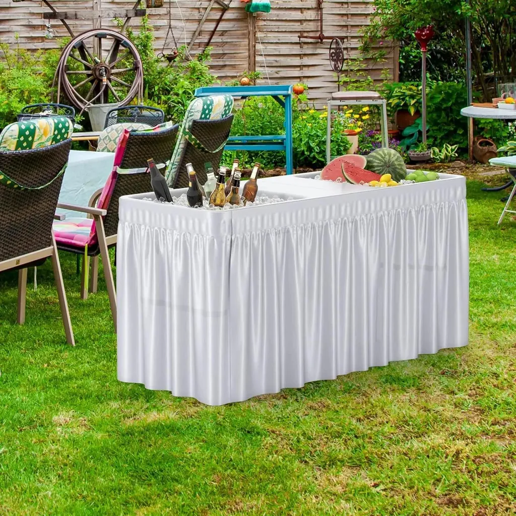Table de camping réfrigérée blanche pliable en métal avec évacuation
